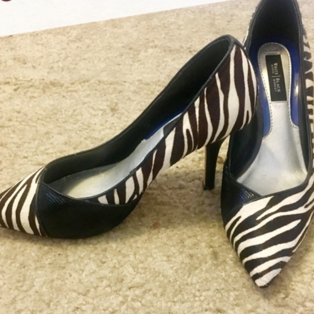 WHBM Monarch Zebra Calf Hair Heels 8.5